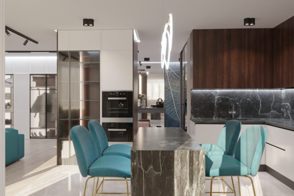 Дизайн-проект трехкомнатной квартиры в голубом цвете