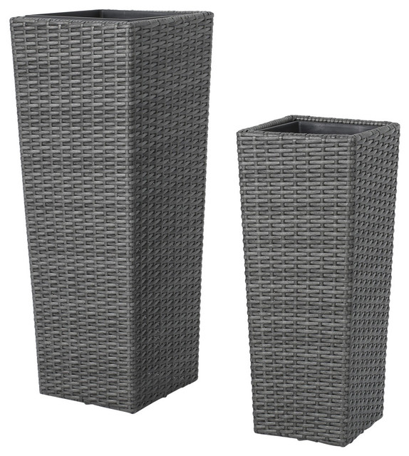 Gdf Studio Eden Outdoor Wicker Flower Pots Gray Set Of 2 Gdf Studio Eden Outdoor Wicker Flower Pots Gray Set Of 2
