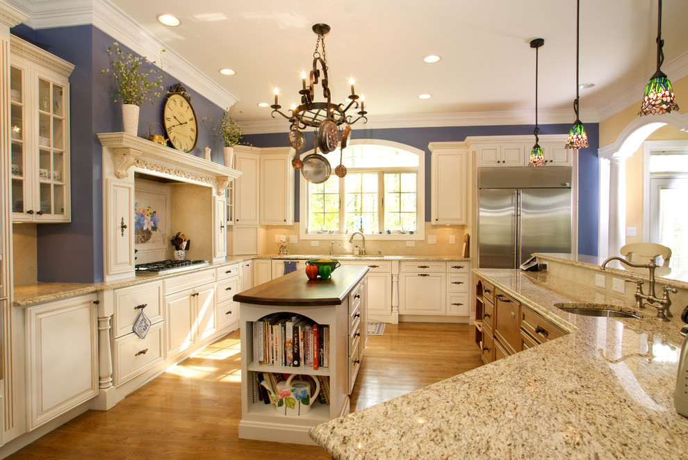 Williamsburg French Country Kitchen with Hearth and Double Island
