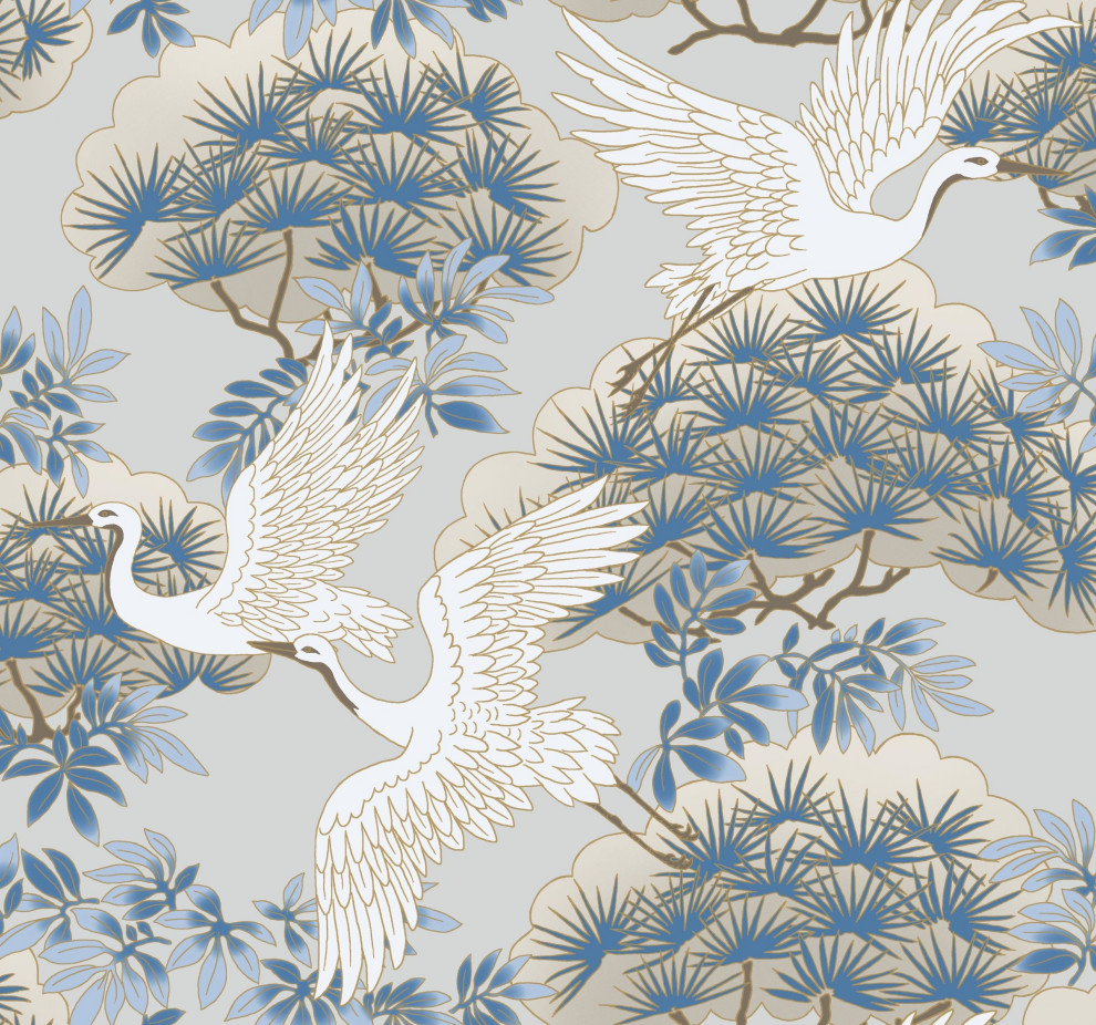 York Wallcoverings AF6591 Sprig & Heron Wallpaper Light Blue