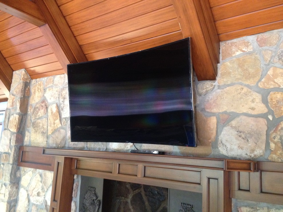 4k Curved Led Tv Over Fireplace Transitional Family Room