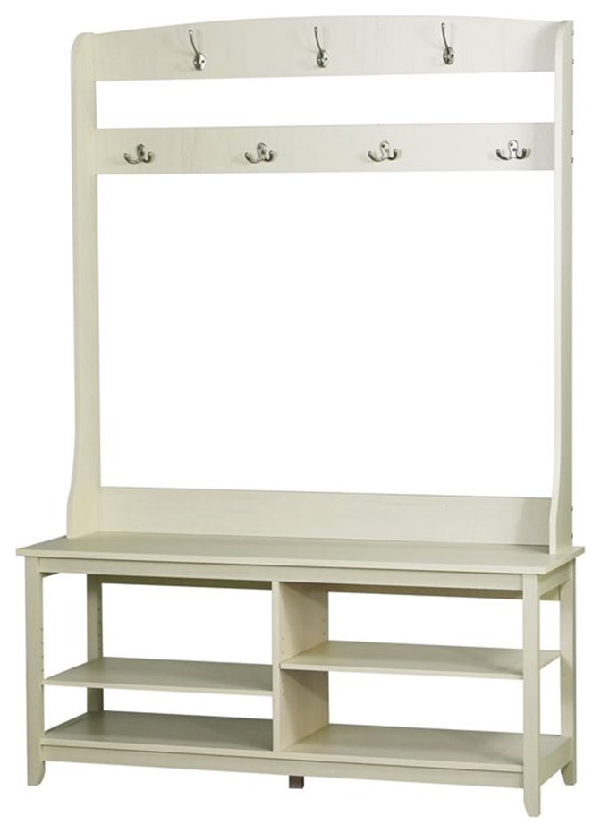 Saint Birch Hawksbury Modern Wood Hall Tree & Shoe Bench in Antique White -  Transitional - Hall Trees - by Homesquare | Houzz