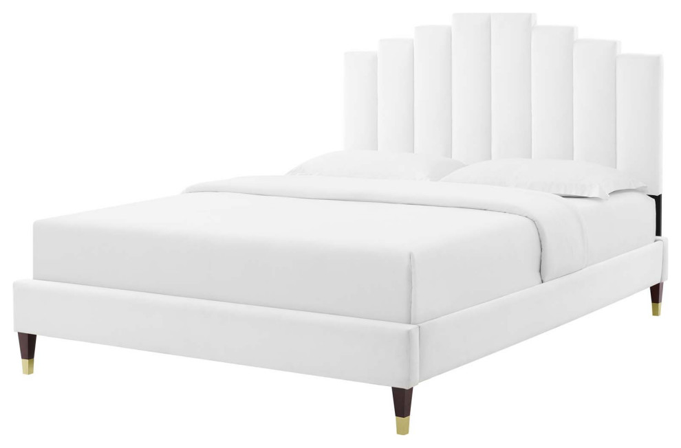 Platform Bed Frame, King Size, Velvet, Dark Gray, Modern Contemporary Contemporary Platform