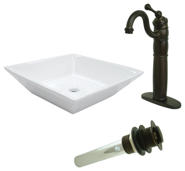 Vessel Sink,Heritage Sink Faucet & Drain Combo, White/Oil Rubbed Bronze