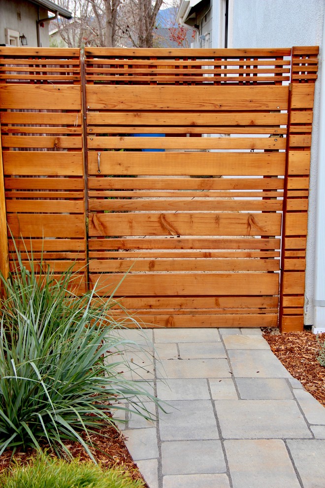 Inspiration for a modern side yard garden in San Luis Obispo with a garden path.