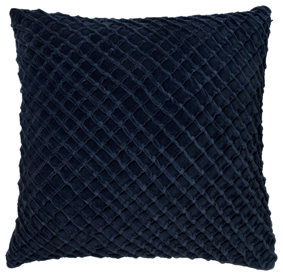 Cotton Velvet Decorative Throw Pillow by Loloi, 22"x22", Navy, Poly Insert
