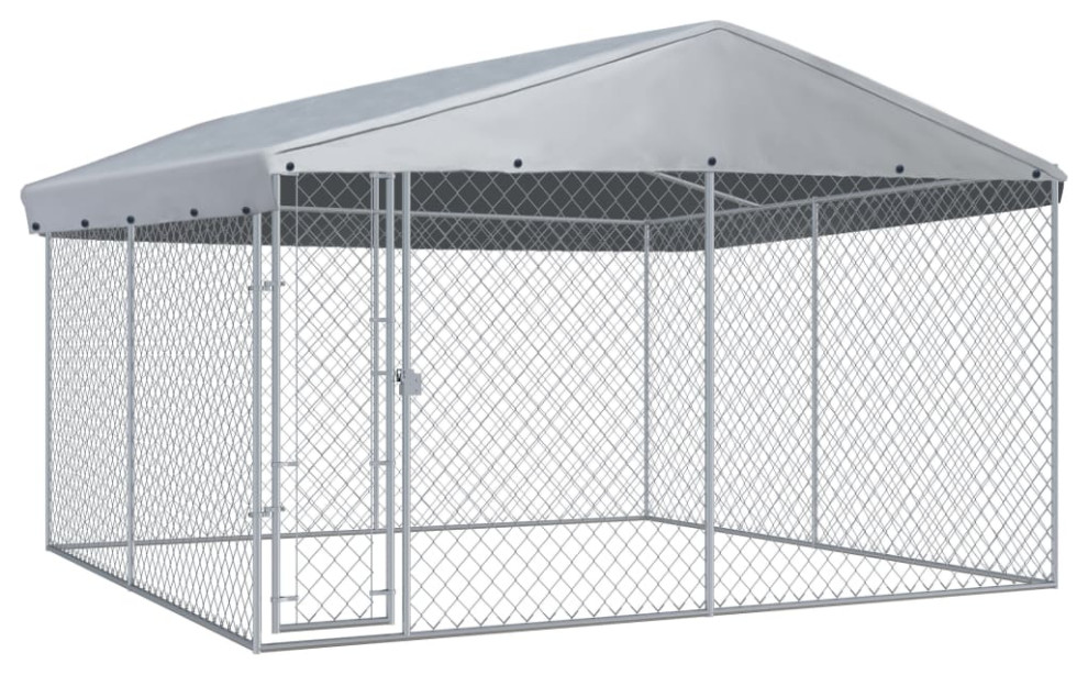 vidaXL Outdoor Dog Kennel with Roof 150.4"x150.4"x88.6" Galvanized