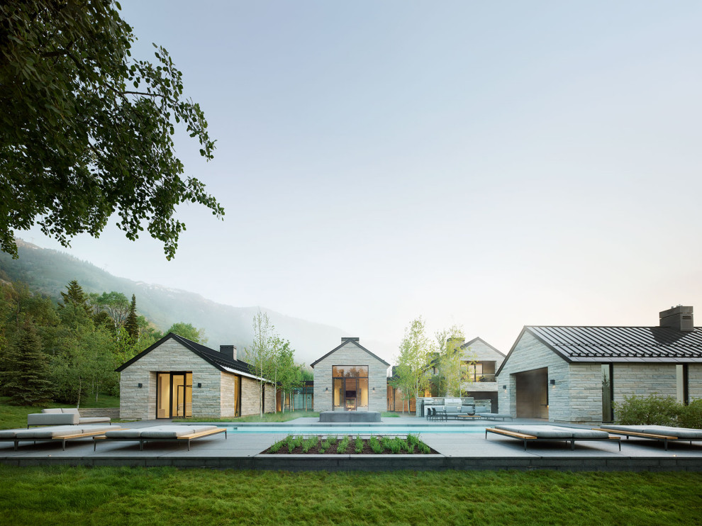 Immagine di una piscina minimalista rettangolare dietro casa