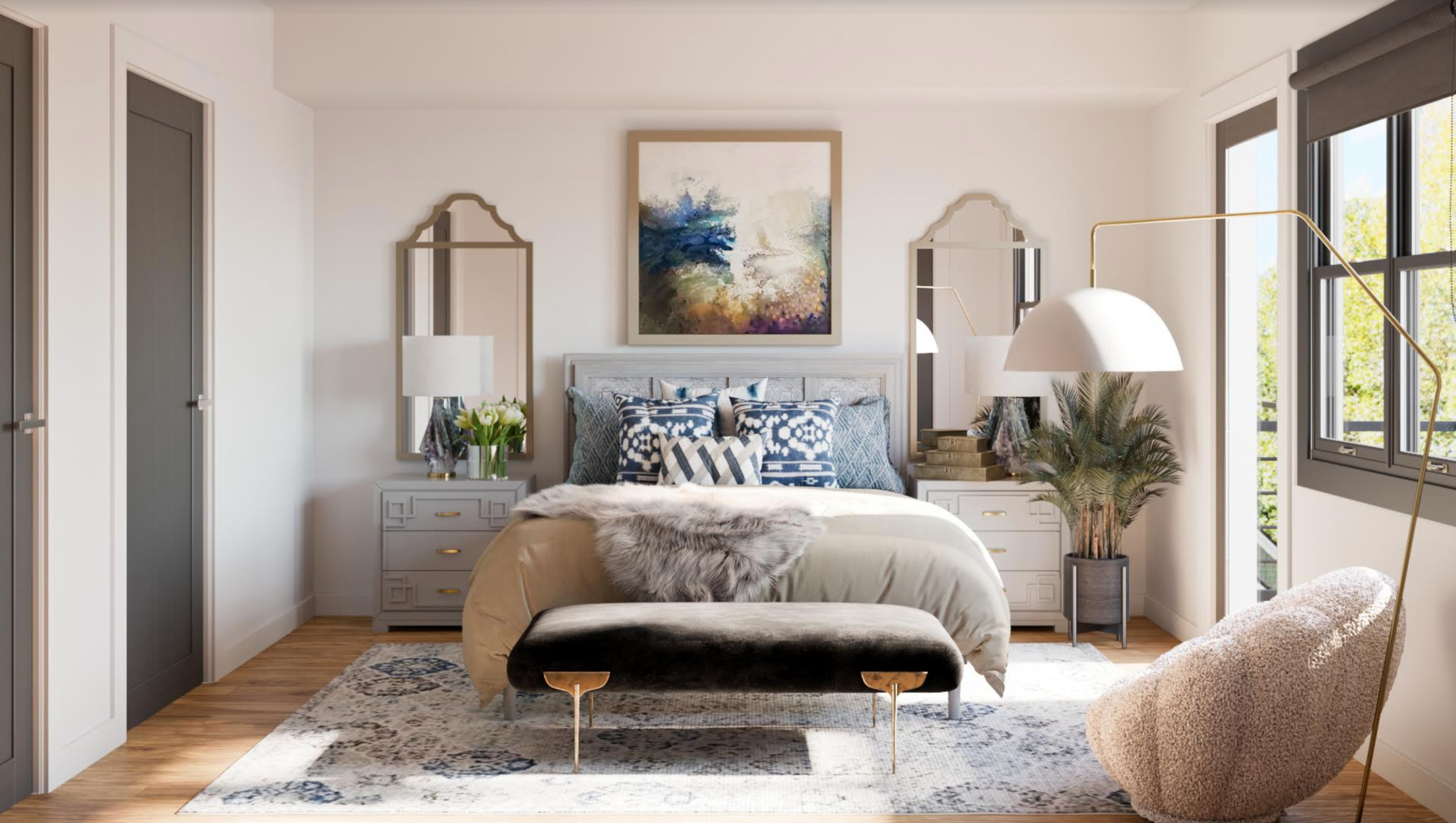 Glam and feminine bedroom.