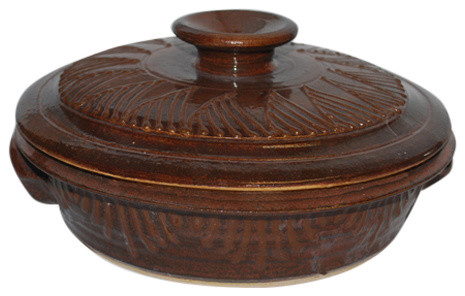 Lidded Casserole Dish With Raised Slip Decoration