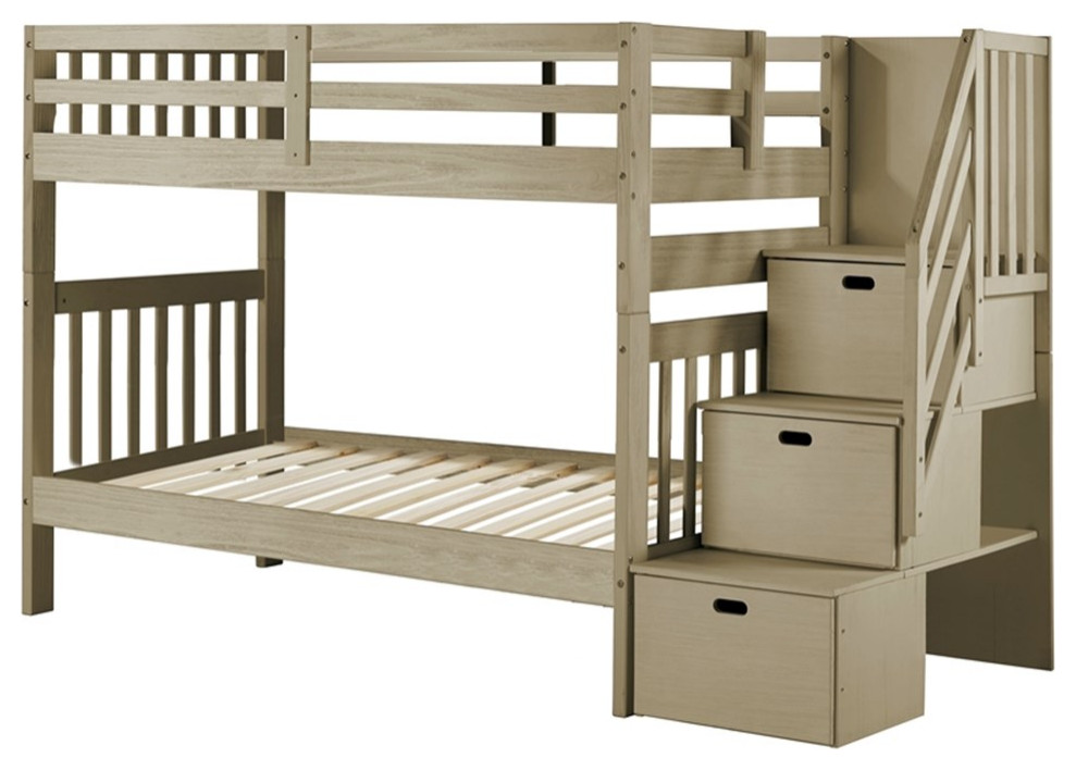 My Bed Now Olympus TwinoverTwin Wood Bunk Bed w/ Staircase Drawers in