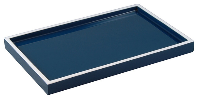 Navy Blue White Lacquer Vanity Tray Contemporary Bathroom Organizers By Hudson Vine