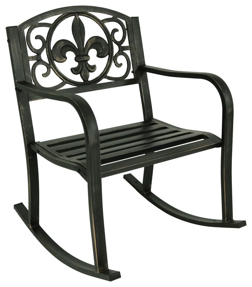 Sunnydaze Outdoor Patio Rocking Chair Cast Iron With Fleur De Lis Design Mediterranean Outdoor Rocking Chairs By Serenity Health Home Decor
