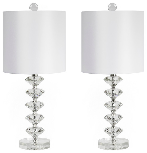 23 25 Stacked Diamond Design Genuine, Set Of 2 Quad Stacked Crystal Table Lamps