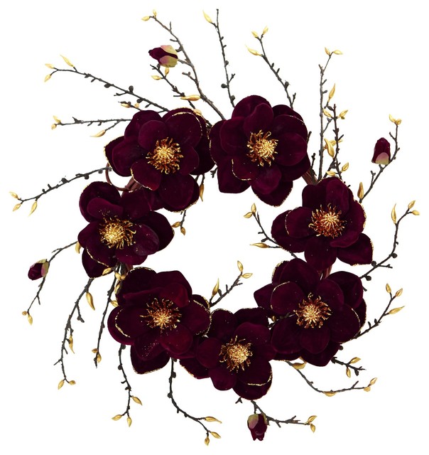 Front Door Wreath 24 Inch Burgundy And Gold Magnolia Wreath
