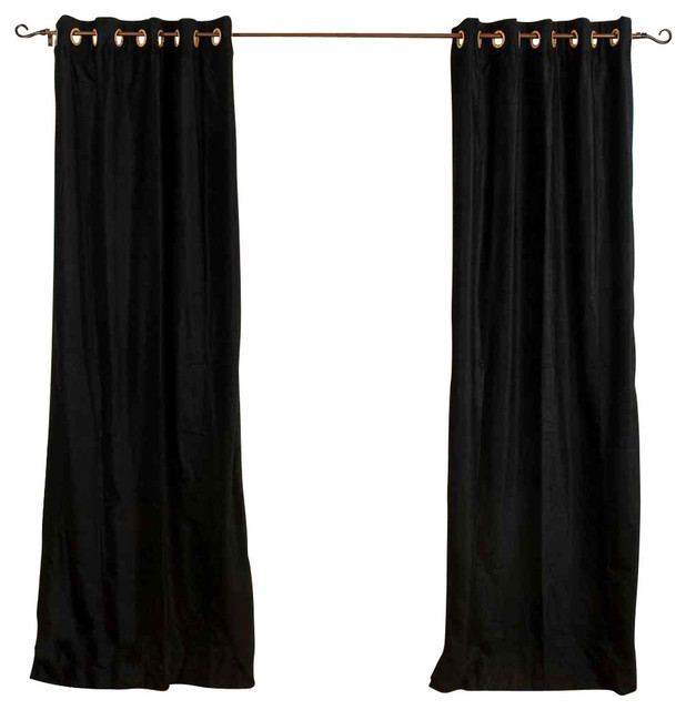 Lined-Black Ring / Grommet Top Velvet Cafe Curtain / Drape -43W x 24L-Piece