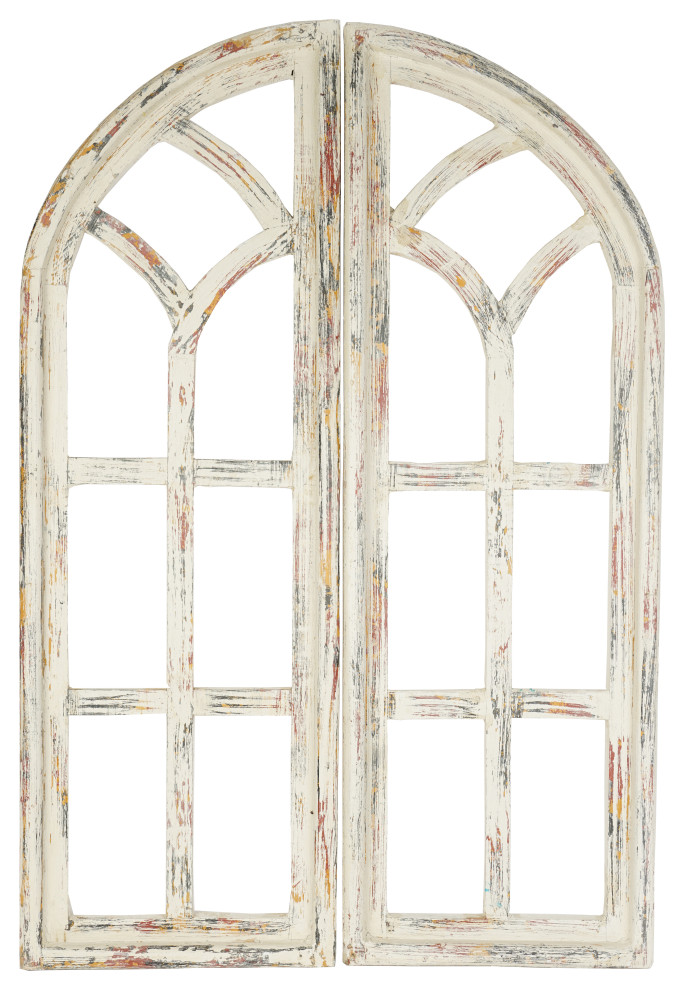 Gothic Revival Pair Architectural Wall Decor Windows 24x36" Farmhouse