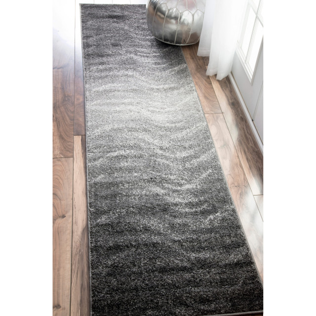 Nuloom Contemporary Ombre Waves Polypropylene Rug, Charcoal 2'5"x9'5"Runner