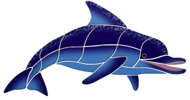 Level Swimming Dolphin Ceramic Swimming Pool Mosaic 24"x13", Blue