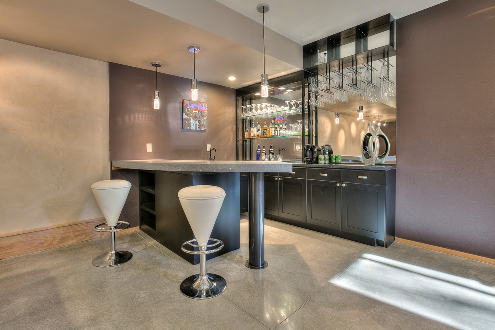 Design ideas for a modern home bar in Denver.