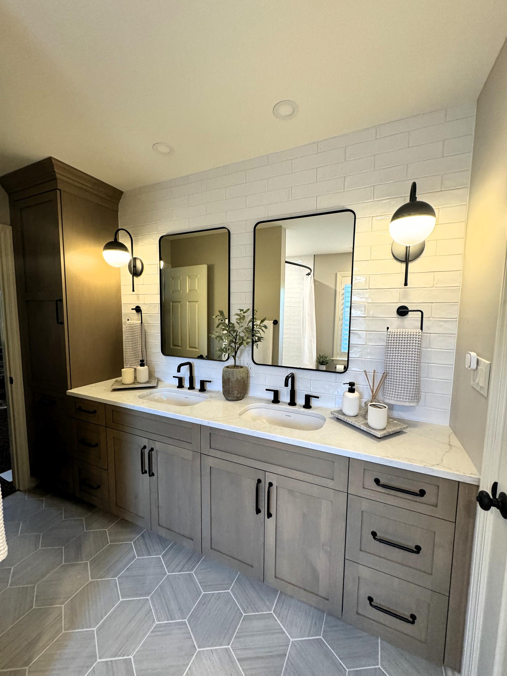 Elegant Rustic Luxe Bathroom renovation.