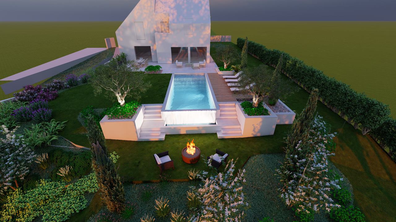 Création d'un grand jardin avec piscine