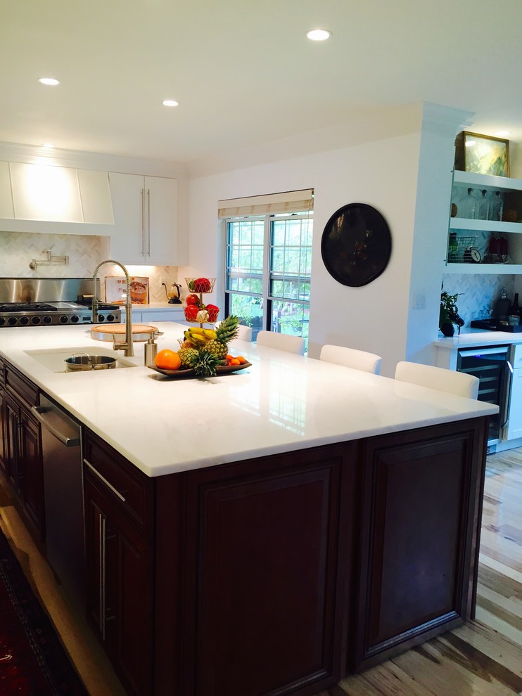 Example of a transitional kitchen design in Denver