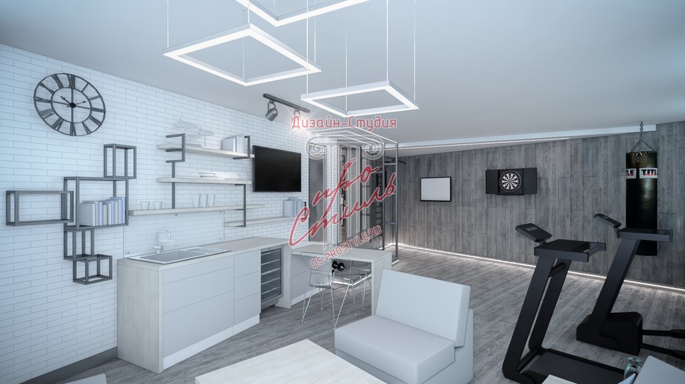 Загородный дом. Спортзал в цокольном этаже.