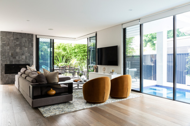 Dolls Point contemporary-vardagsrum
