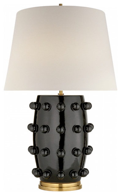 Linden Lamp, 1-Light, Black Porcelain, Linen Shade, 26.5"H (KW 3031BLK-L CHVGE)