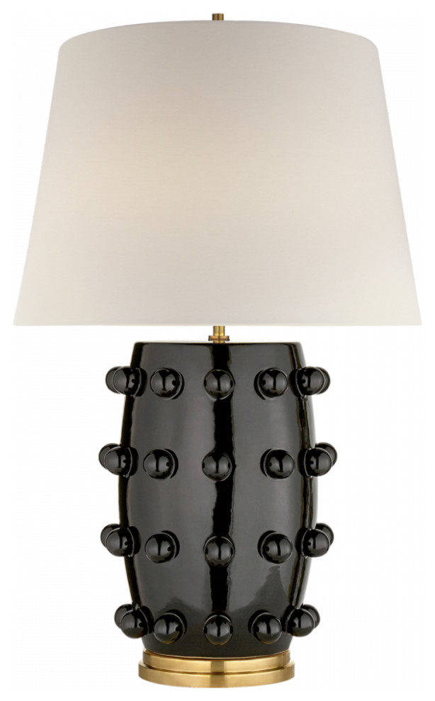 Linden Lamp, 1-Light, Black Porcelain, Linen Shade, 26.5"H (KW 3031BLK-L CHVGE)