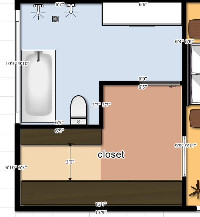 Open plan bathroom layout