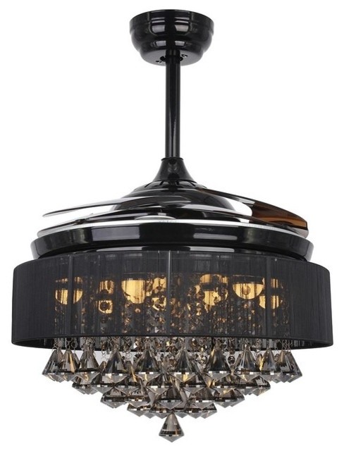 Modern Led Ceiling Fan 42 Retractable Blades Crystal Chandelier Modern Led Ceiling Fan 42 Retractable Blades Crystal Chandelier Black Transitional