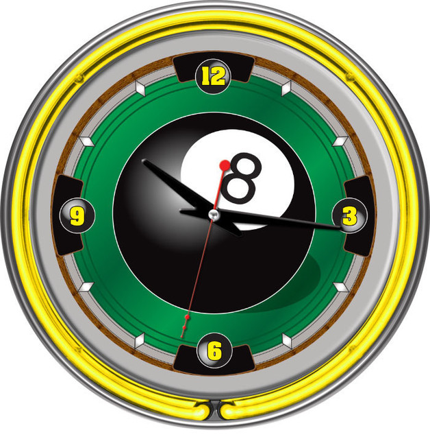8Ball Neon Wall Clock Contemporary Wall Clocks by DCG WholeSale