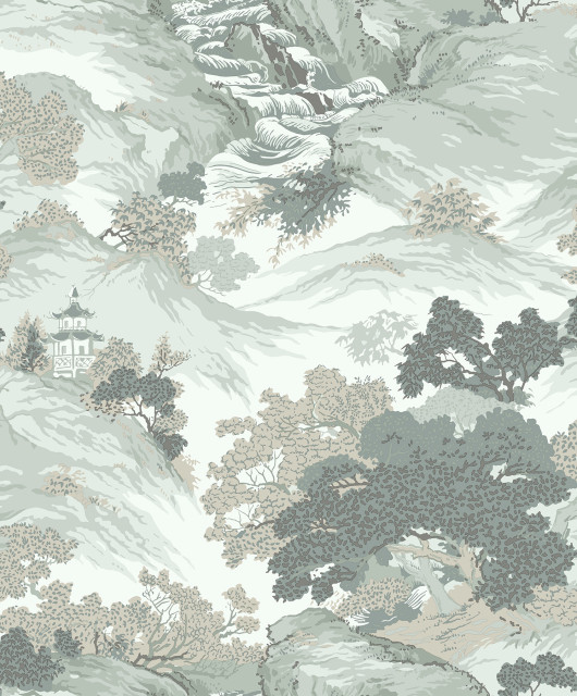 Ordos Light Green Eastern Toile Wallpaper, Sample Asian Wallpaper