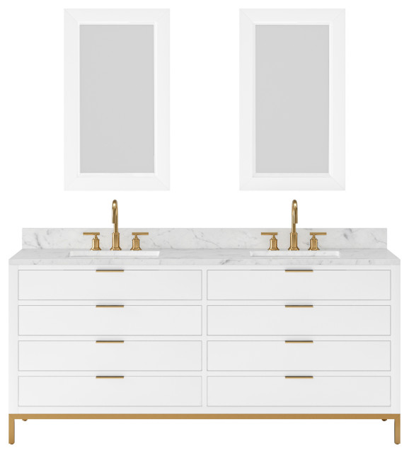 Bristol 72" Vanity, White With Mirrors and Gooseneck Faucet