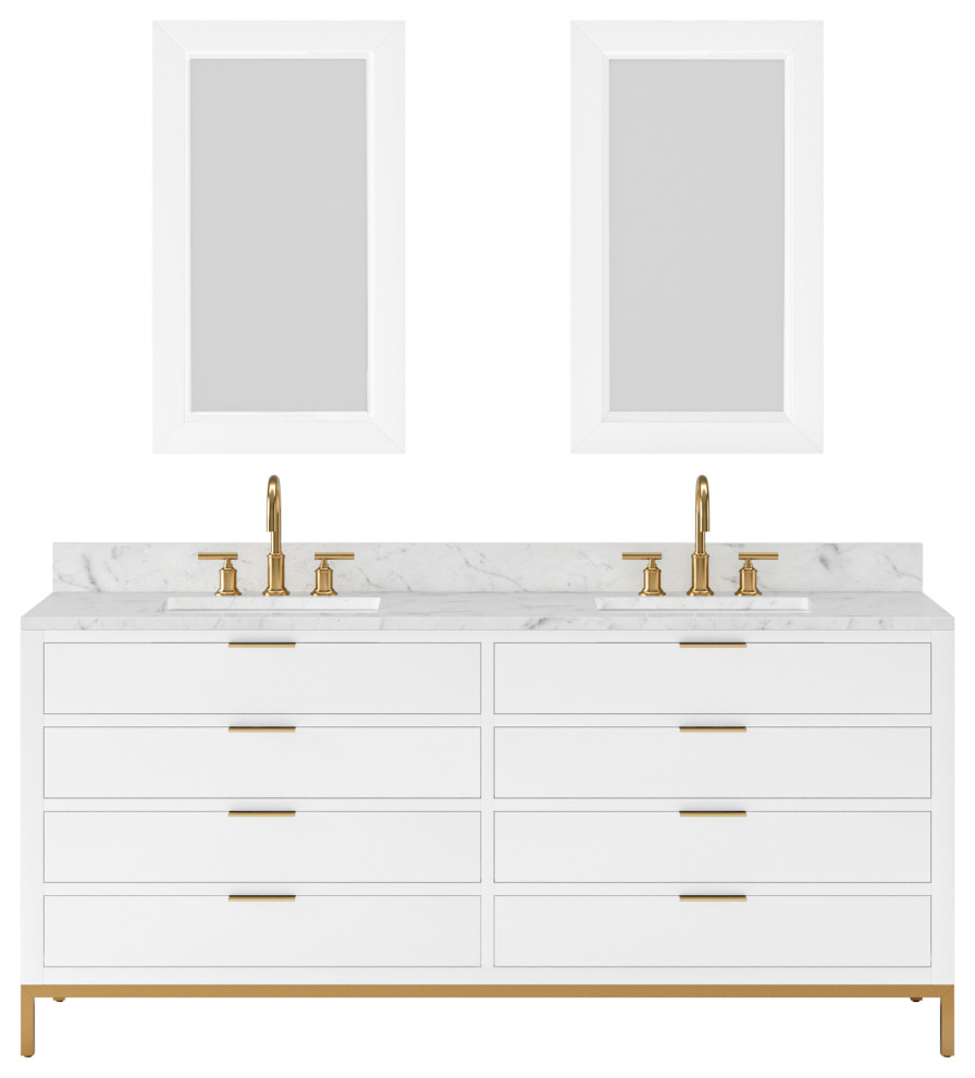 Bristol 72" Vanity, White With Mirrors and Gooseneck Faucet