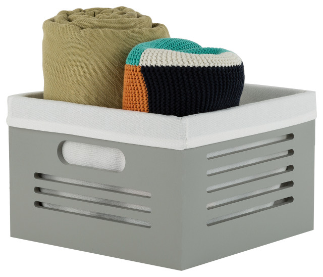 Wooden Storage Box Basket Lined With Machine Washable Soft Linen, Cube