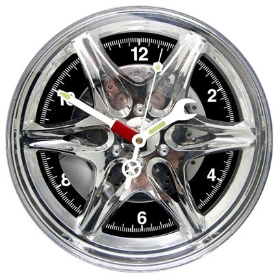 10.5 Inch Car Hub Cap Wall Clock with Wrench and Screw Driver Hands
