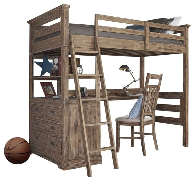 Traxler Sandwashed Grey Twin Loft Bed With Desk Rustic Loft