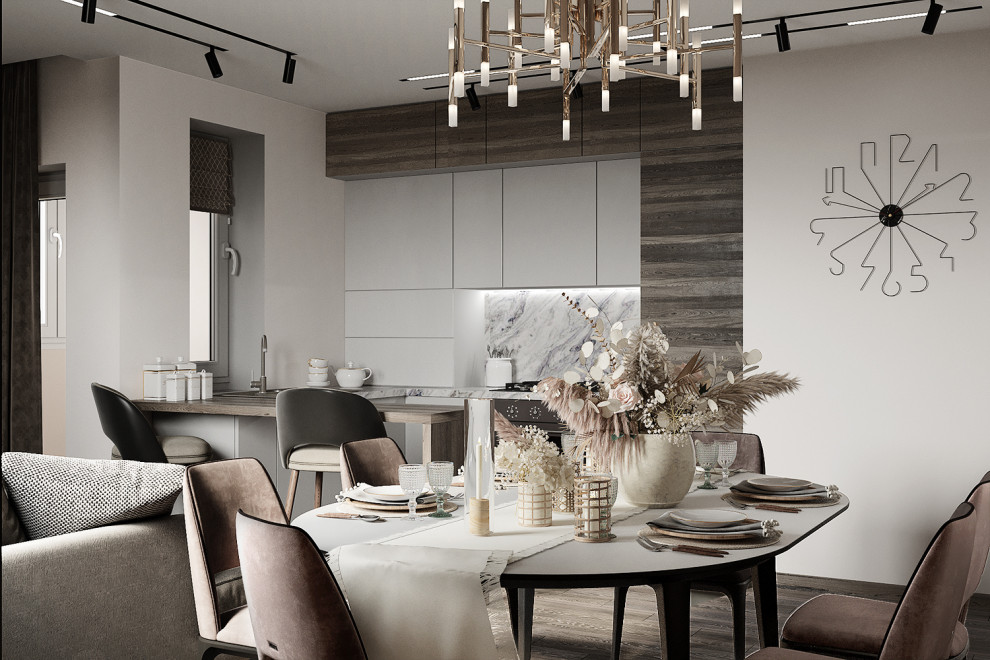 Кухня-гостиная. Вариант в теплых тонах.