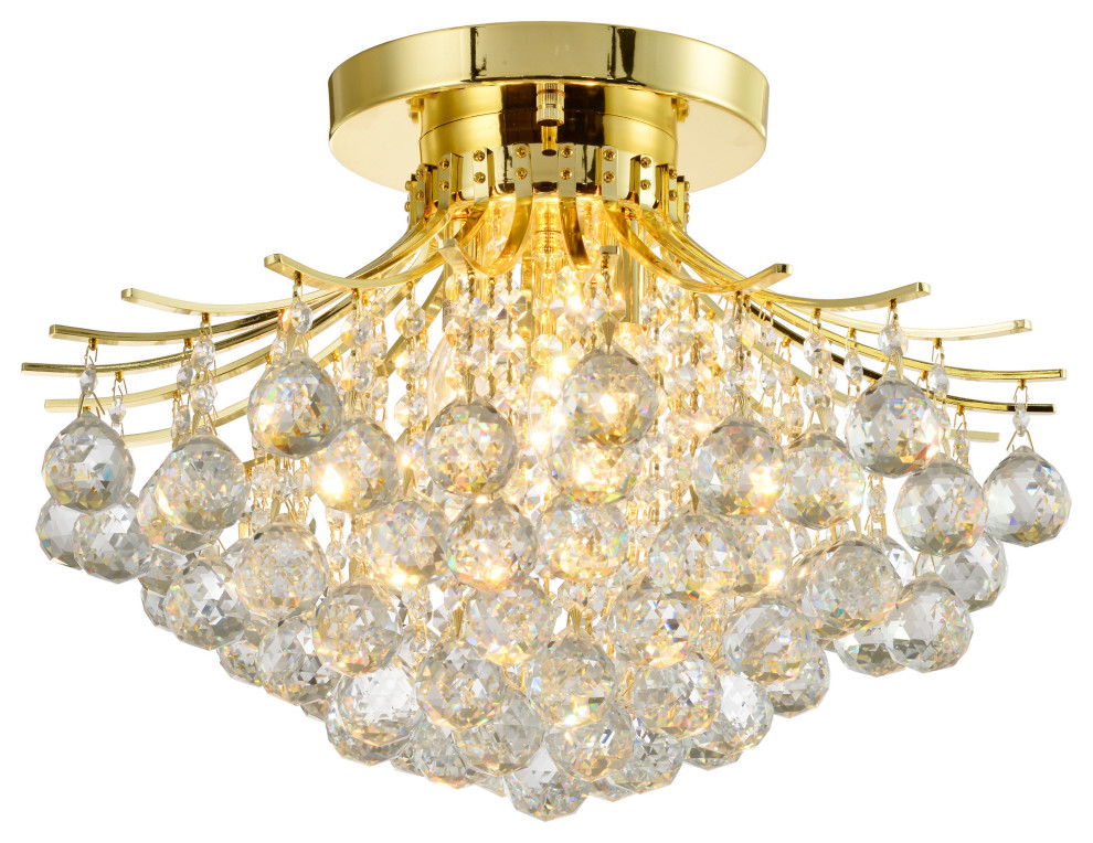 US BRAND French Empire 3 Light Gold Crystal Flush Mount Ceiling Light 16"Wx12"H 