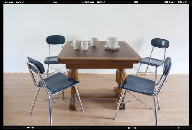 Denim Blue chalkboard kitchen table top with bright white legs