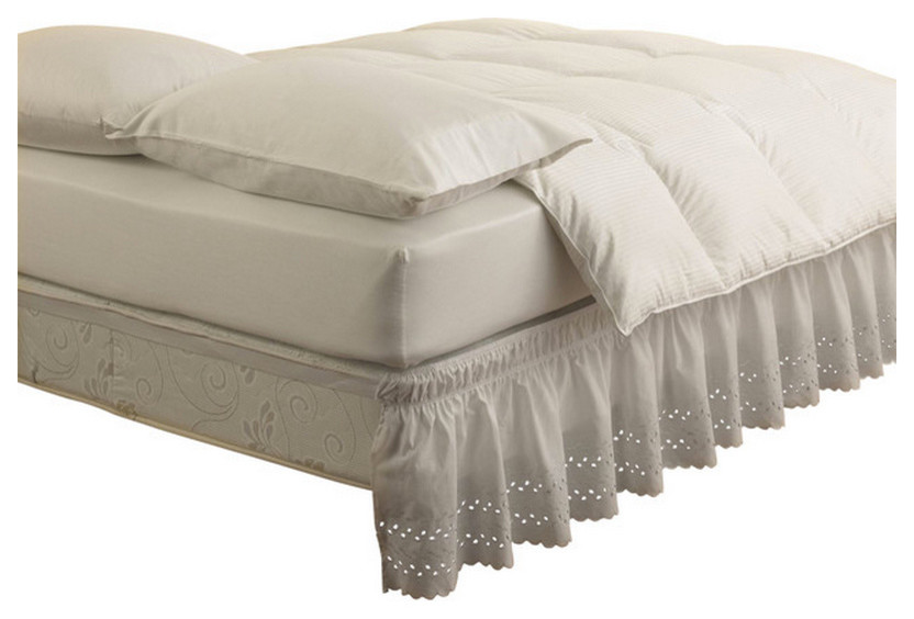 WRAP AROUND EYELET LACE BED SKIRT DUST RUFFLE, 18" DROP French