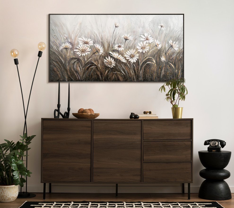 Blumen Gemälde "Gänseblümchen" Blumenbilder Gemalt mit Rahmen - Modern ...