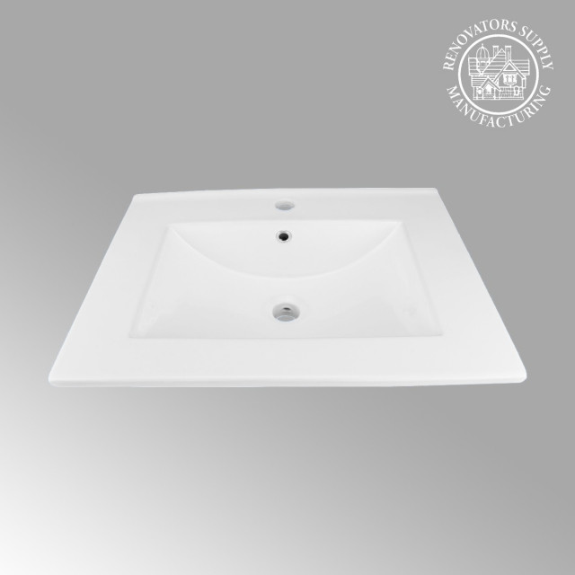 Bathroom DropIn Sink White Rectangle with Single Faucet Hole and
