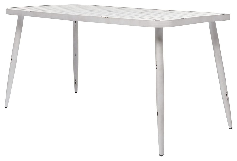 Farmhouse Patio Dining Table, Angled Legs With Slatted Aluminum Top