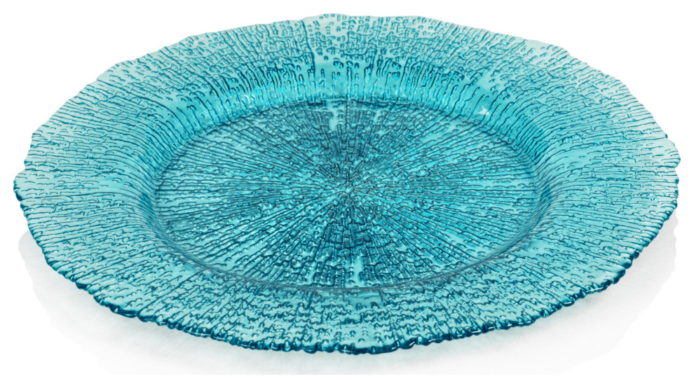 Exuma 12.75" Aqua Blue Glass Charger Plates, Set of 6