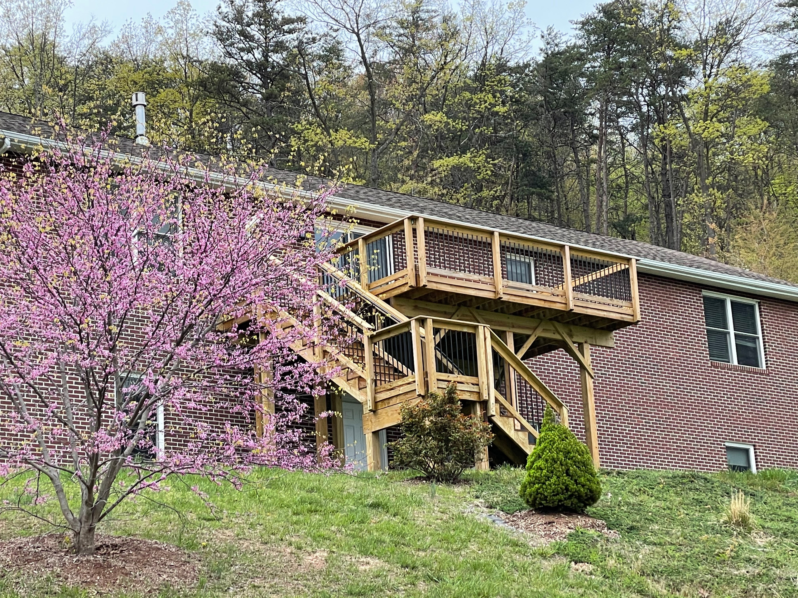 Deck stain and gutters power wash