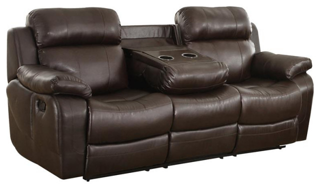 Lexicon Marille Double Reclining Sofa with Center Drop-Down Cup Holders in Brown